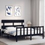 Bed frame with black solid wood headboard 160x200 cm by vidaXL, Beds and slatted bases - Ref: Foro24-3193285, Price: 174,20 €...