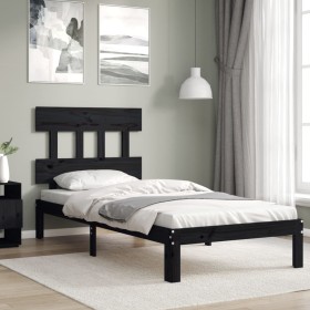 Estructura de cama individual con cabecero madera maciza negro de vidaXL, Camas y somieres - Ref: Foro24-3193560, Precio: 103...