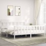 Double bed frame with white solid wood headboard by vidaXL, Beds and slatted bases - Ref: Foro24-3193352, Price: 163,57 €, Di...