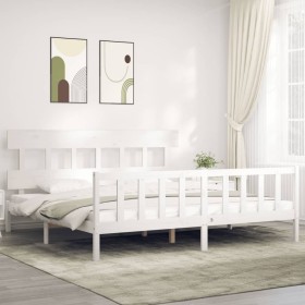 Double bed frame with white solid wood headboard by vidaXL, Beds and slatted bases - Ref: Foro24-3193352, Price: 163,57 €, Di...