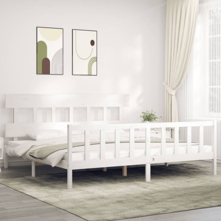 Double bed frame with white solid wood headboard by vidaXL, Beds and slatted bases - Ref: Foro24-3193352, Price: 163,57 €, Di...