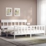 Double bed frame with white solid wood headboard by vidaXL, Beds and slatted bases - Ref: Foro24-3193352, Price: 163,57 €, Di...