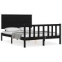 Double bed frame with black solid wood headboard by vidaXL, Beds and slatted bases - Ref: Foro24-3193380, Price: 182,99 €, Di...