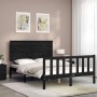 Double bed frame with black solid wood headboard by vidaXL, Beds and slatted bases - Ref: Foro24-3193380, Price: 182,99 €, Di...