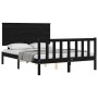 Double bed frame with black solid wood headboard by vidaXL, Beds and slatted bases - Ref: Foro24-3193380, Price: 182,99 €, Di...