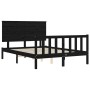 Double bed frame with black solid wood headboard by vidaXL, Beds and slatted bases - Ref: Foro24-3193380, Price: 182,99 €, Di...