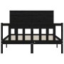 Double bed frame with black solid wood headboard by vidaXL, Beds and slatted bases - Ref: Foro24-3193380, Price: 182,99 €, Di...