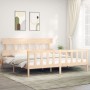 Double bed frame with solid wood headboard by vidaXL, Beds and slatted bases - Ref: Foro24-3193351, Price: 161,31 €, Discount: %