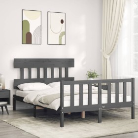 Double bed frame with gray solid wood headboard by vidaXL, Beds and slatted bases - Ref: Foro24-3193308, Price: 165,99 €, Dis...