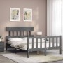 Estructura de cama matrimonio con cabecero madera maciza gris de vidaXL, Camas y somieres - Ref: Foro24-3193308, Precio: 165,...