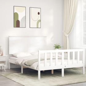 Double bed frame with white solid wood headboard by vidaXL, Beds and slatted bases - Ref: Foro24-3193372, Price: 150,99 €, Di...