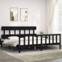 Double bed frame with black solid wood headboard by vidaXL, Beds and slatted bases - Ref: Foro24-3193355, Price: 190,83 €, Di...