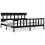 Double bed frame with black solid wood headboard by vidaXL, Beds and slatted bases - Ref: Foro24-3193355, Price: 190,83 €, Di...