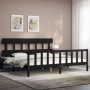 Double bed frame with black solid wood headboard by vidaXL, Beds and slatted bases - Ref: Foro24-3193355, Price: 190,83 €, Di...