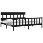 Double bed frame with black solid wood headboard by vidaXL, Beds and slatted bases - Ref: Foro24-3193355, Price: 190,83 €, Di...