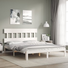 White solid wood bed frame with headboard 160x200 cm by vidaXL, Beds and slatted bases - Ref: Foro24-3193607, Price: 146,39 €...