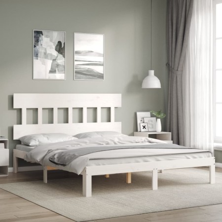 White solid wood bed frame with headboard 160x200 cm by vidaXL, Beds and slatted bases - Ref: Foro24-3193607, Price: 146,60 €...