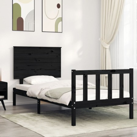 Bed frame with black solid wood headboard 100x200 cm by vidaXL, Beds and slatted bases - Ref: Foro24-3193395, Price: 137,96 €...