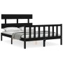 Double bed frame with black solid wood headboard by vidaXL, Beds and slatted bases - Ref: Foro24-3193250, Price: 162,47 €, Di...