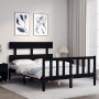 Double bed frame with black solid wood headboard by vidaXL, Beds and slatted bases - Ref: Foro24-3193250, Price: 162,47 €, Di...