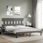 Double bed frame with gray solid wood headboard by vidaXL, Beds and slatted bases - Ref: Foro24-3193603, Price: 157,15 €, Dis...