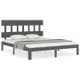 Double bed frame with gray solid wood headboard by vidaXL, Beds and slatted bases - Ref: Foro24-3193603, Price: 157,15 €, Dis...