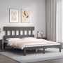 Double bed frame with gray solid wood headboard by vidaXL, Beds and slatted bases - Ref: Foro24-3193603, Price: 157,15 €, Dis...