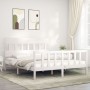 White solid wood bed frame with headboard 160x200 cm by vidaXL, Beds and slatted bases - Ref: Foro24-3193347, Price: 149,60 €...