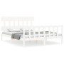 White solid wood bed frame with headboard 160x200 cm by vidaXL, Beds and slatted bases - Ref: Foro24-3193347, Price: 149,60 €...