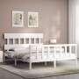 White solid wood bed frame with headboard 160x200 cm by vidaXL, Beds and slatted bases - Ref: Foro24-3193347, Price: 149,60 €...