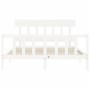 White solid wood bed frame with headboard 160x200 cm by vidaXL, Beds and slatted bases - Ref: Foro24-3193347, Price: 149,60 €...