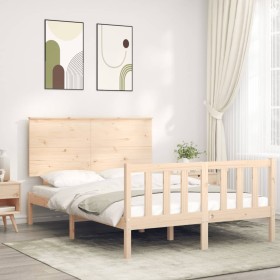 Bed frame with solid wood headboard 120x200 cm by vidaXL, Beds and slatted bases - Ref: Foro24-3193396, Price: 124,99 €, Disc...