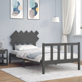 Gray solid wood bed frame with headboard 100x200cm by vidaXL, Beds and slatted bases - Ref: Foro24-3193458, Price: 114,99 €, ...