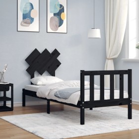 Estructura de cama individual con cabecero madera maciza negro de vidaXL, Camas y somieres - Ref: Foro24-3193430, Precio: 126...