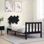 Single bed frame with black solid wood headboard by vidaXL, Beds and slatted bases - Ref: Foro24-3193430, Price: 123,36 €, Di...