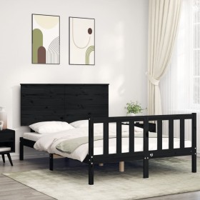 Bed frame with black solid wood headboard 120x200 cm by vidaXL, Beds and slatted bases - Ref: Foro24-3193400, Price: 175,37 €...