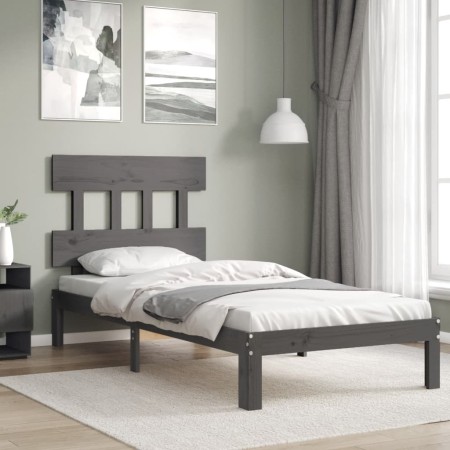 Gray solid wood bed frame with headboard 90x200 cm by vidaXL, Beds and slatted bases - Ref: Foro24-3193583, Price: 106,66 €, ...