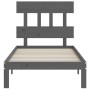 Gray solid wood bed frame with headboard 90x200 cm by vidaXL, Beds and slatted bases - Ref: Foro24-3193583, Price: 106,66 €, ...