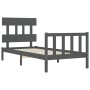 Gray solid wood bed frame with headboard 100x200 cm by vidaXL, Beds and slatted bases - Ref: Foro24-3193328, Price: 113,68 €,...