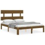 Double bed frame with honey brown wooden headboard by vidaXL, Beds and slatted bases - Ref: Foro24-3193504, Price: 150,99 €, ...