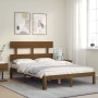 Double bed frame with honey brown wooden headboard by vidaXL, Beds and slatted bases - Ref: Foro24-3193504, Price: 150,99 €, ...