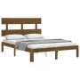 Double bed frame with honey brown wooden headboard by vidaXL, Beds and slatted bases - Ref: Foro24-3193504, Price: 150,99 €, ...