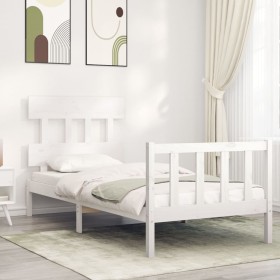 White solid wood bed frame with headboard 90x200 cm by vidaXL, Beds and slatted bases - Ref: Foro24-3193322, Price: 97,04 €, ...