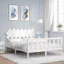 White solid wood bed frame with headboard 140x190 cm by vidaXL, Beds and slatted bases - Ref: Foro24-3193447, Price: 130,69 €...