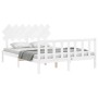 White solid wood bed frame with headboard 140x190 cm by vidaXL, Beds and slatted bases - Ref: Foro24-3193447, Price: 130,69 €...