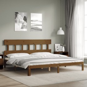 Estructura cama y cabecero madera maciza marrón miel 200x200 cm de vidaXL, Camas y somieres - Ref: Foro24-3193619, Precio: 16...