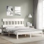 Double bed frame with white solid wood headboard by vidaXL, Beds and slatted bases - Ref: Foro24-3193602, Price: 143,05 €, Di...