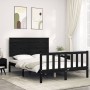 Bed frame with black solid wood headboard 140x200 cm by vidaXL, Beds and slatted bases - Ref: Foro24-3193405, Price: 195,52 €...