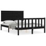 Bed frame with black solid wood headboard 140x200 cm by vidaXL, Beds and slatted bases - Ref: Foro24-3193405, Price: 199,18 €...