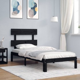 Bed frame with black solid wood headboard 90x200 cm by vidaXL, Beds and slatted bases - Ref: Foro24-3193520, Price: 113,62 €,...